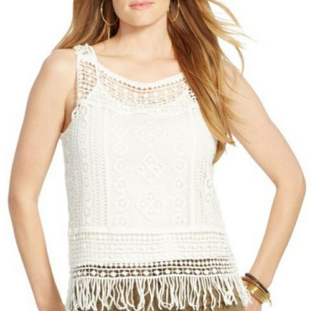 LAUREN RALPH LAUREN CROCHET CREAM TOP, SIZE S